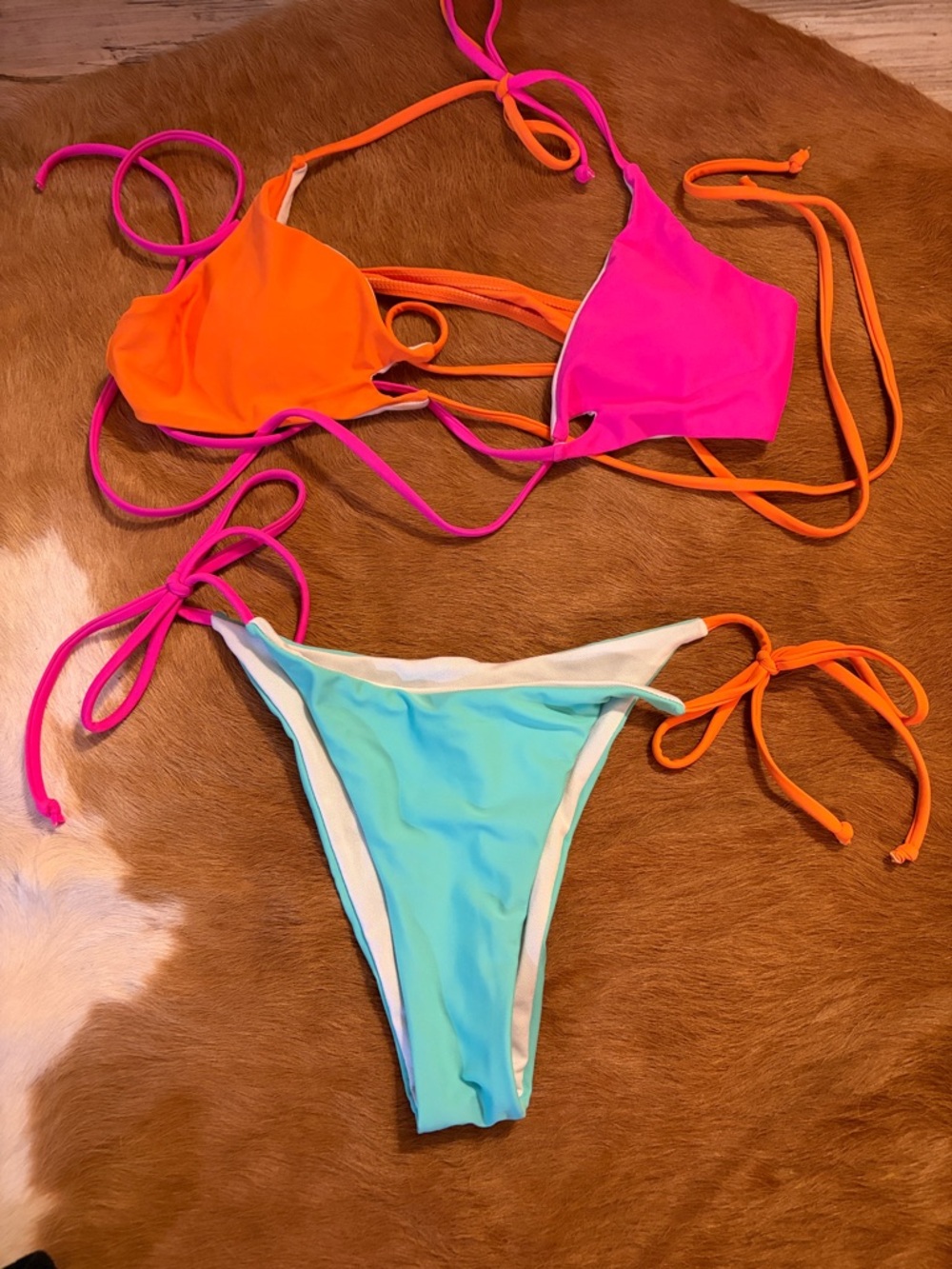 Neon Colorblock Triangle Bikini Set - Pink, Orange & Aqua